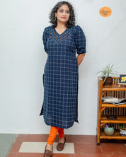 Chex Kurti - Hand Embroidered
