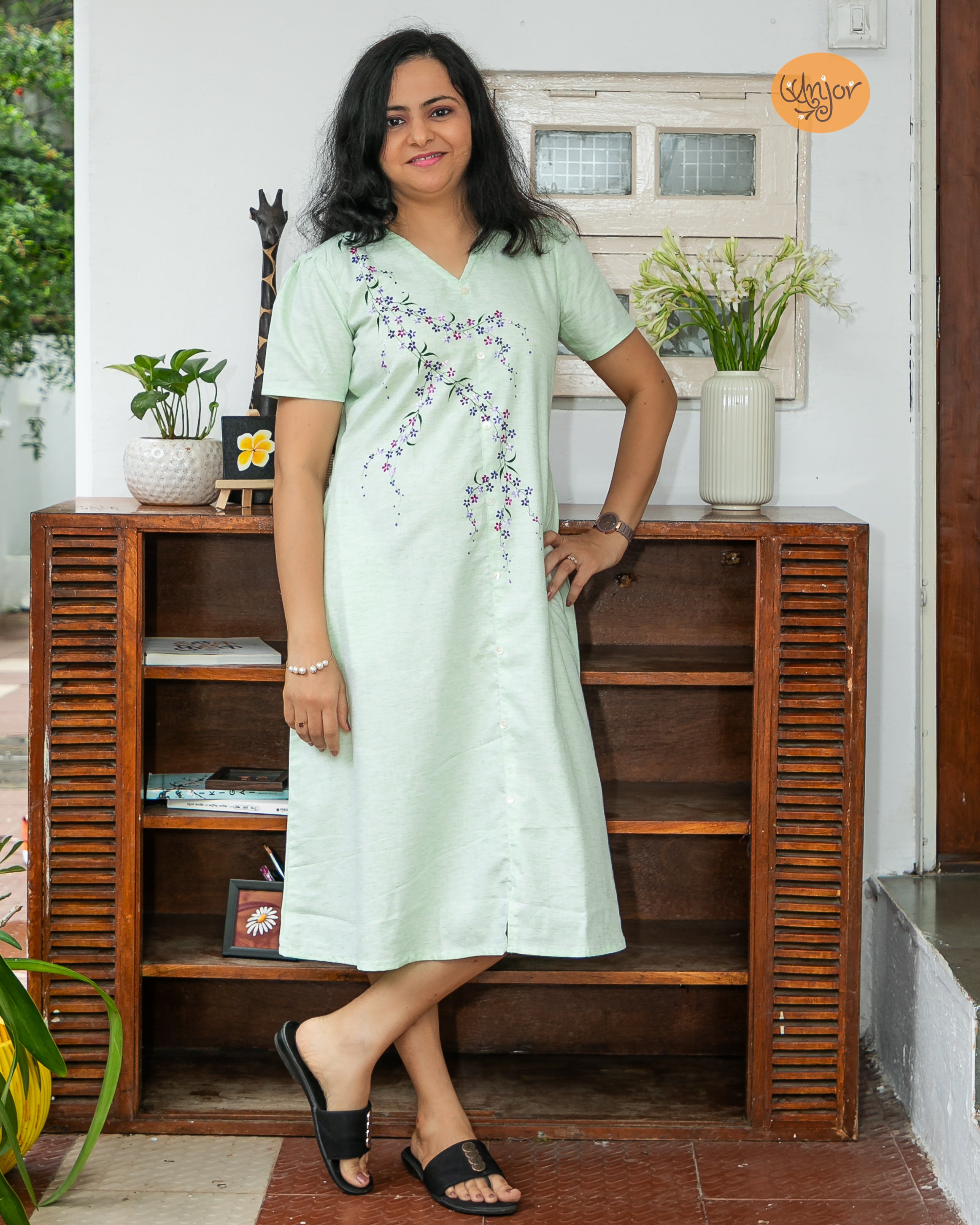 Bahar Vel A- Line Dress (Pista Colour)