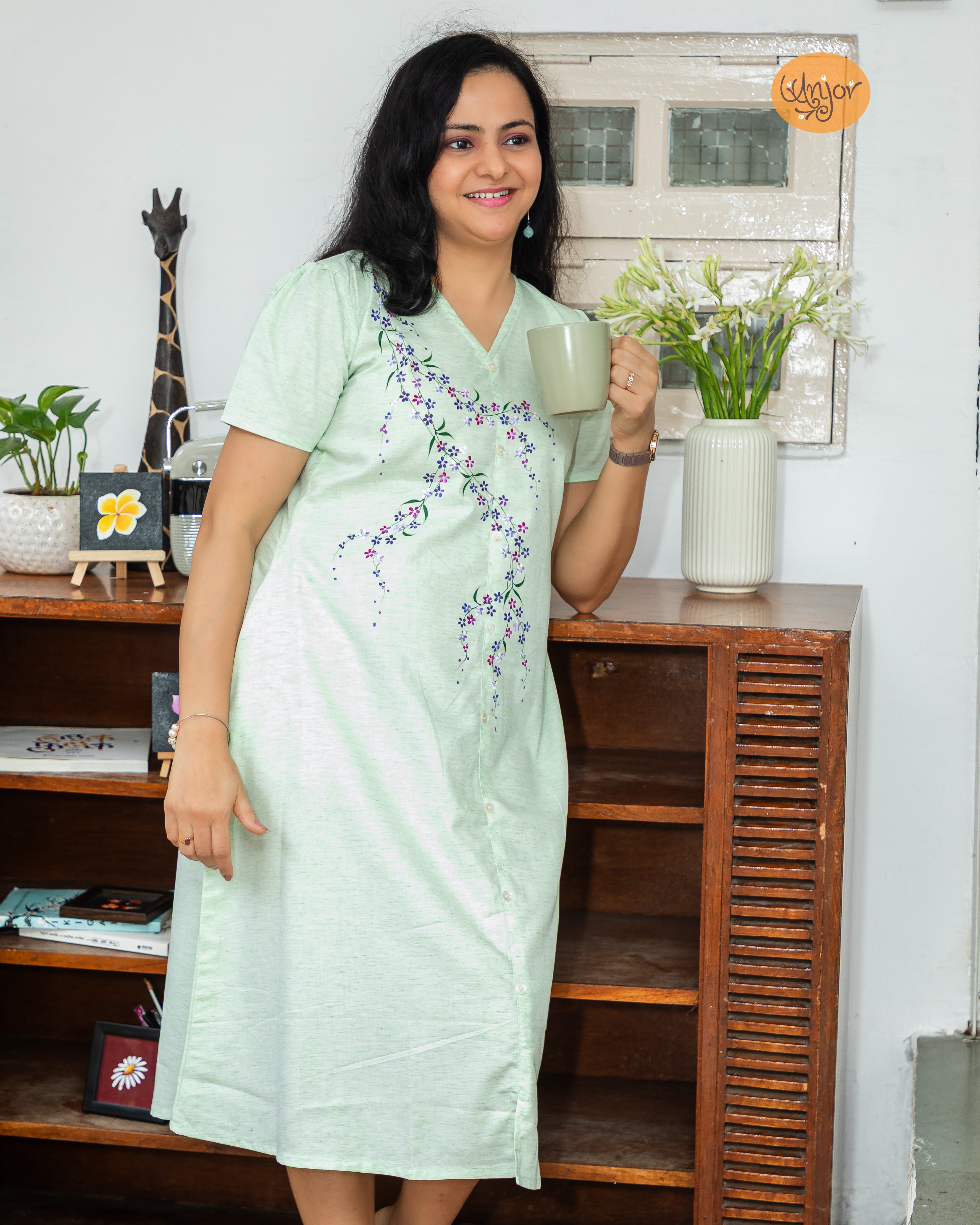 Bahar Vel A- Line Dress (Pista Colour)
