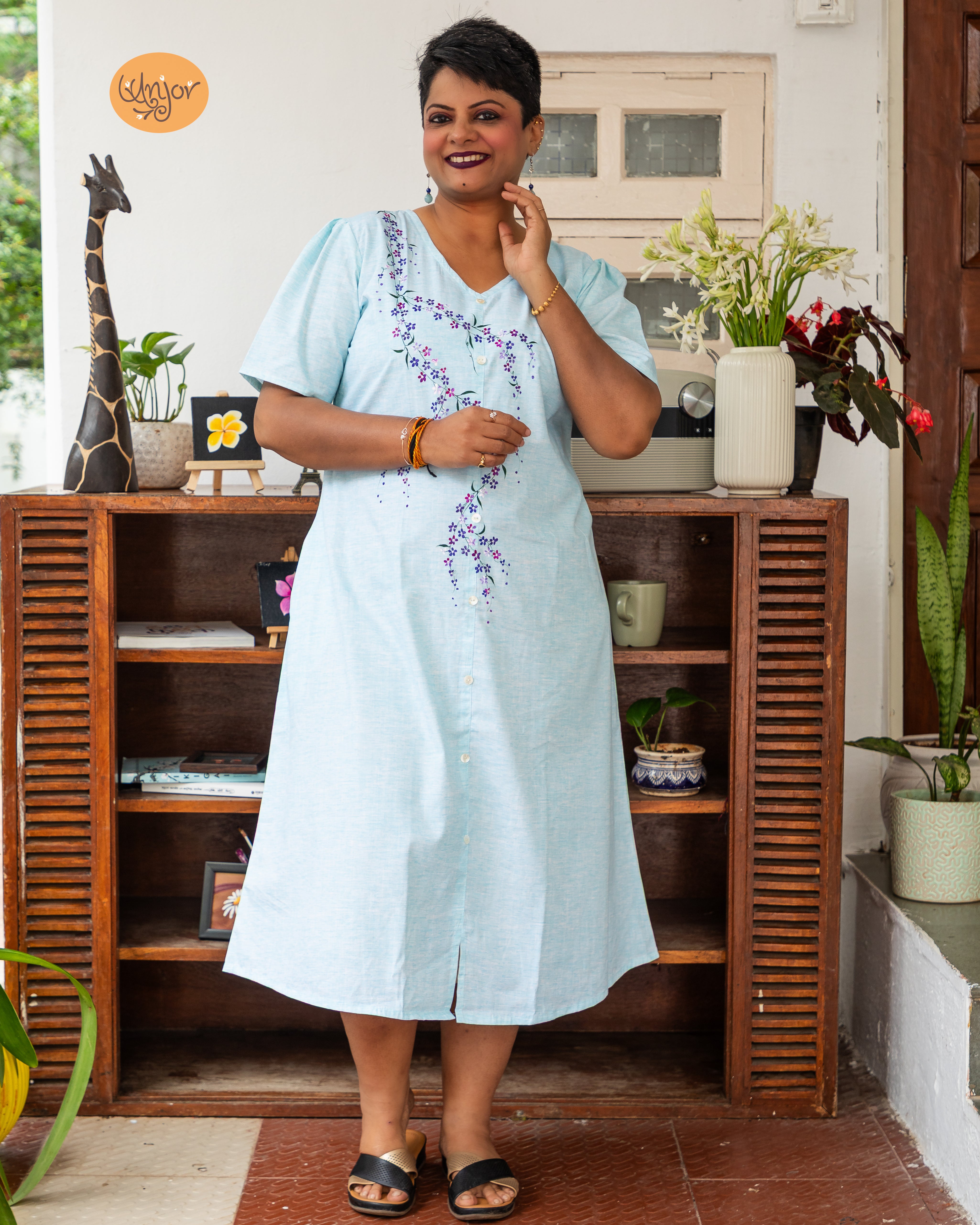 Bahar A- Line Dress (Pastel Blue)