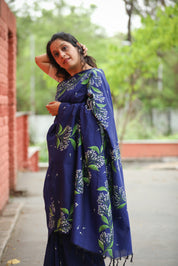 Ratarani Saree (English Name - Night-blooming Jasmine) - Blue