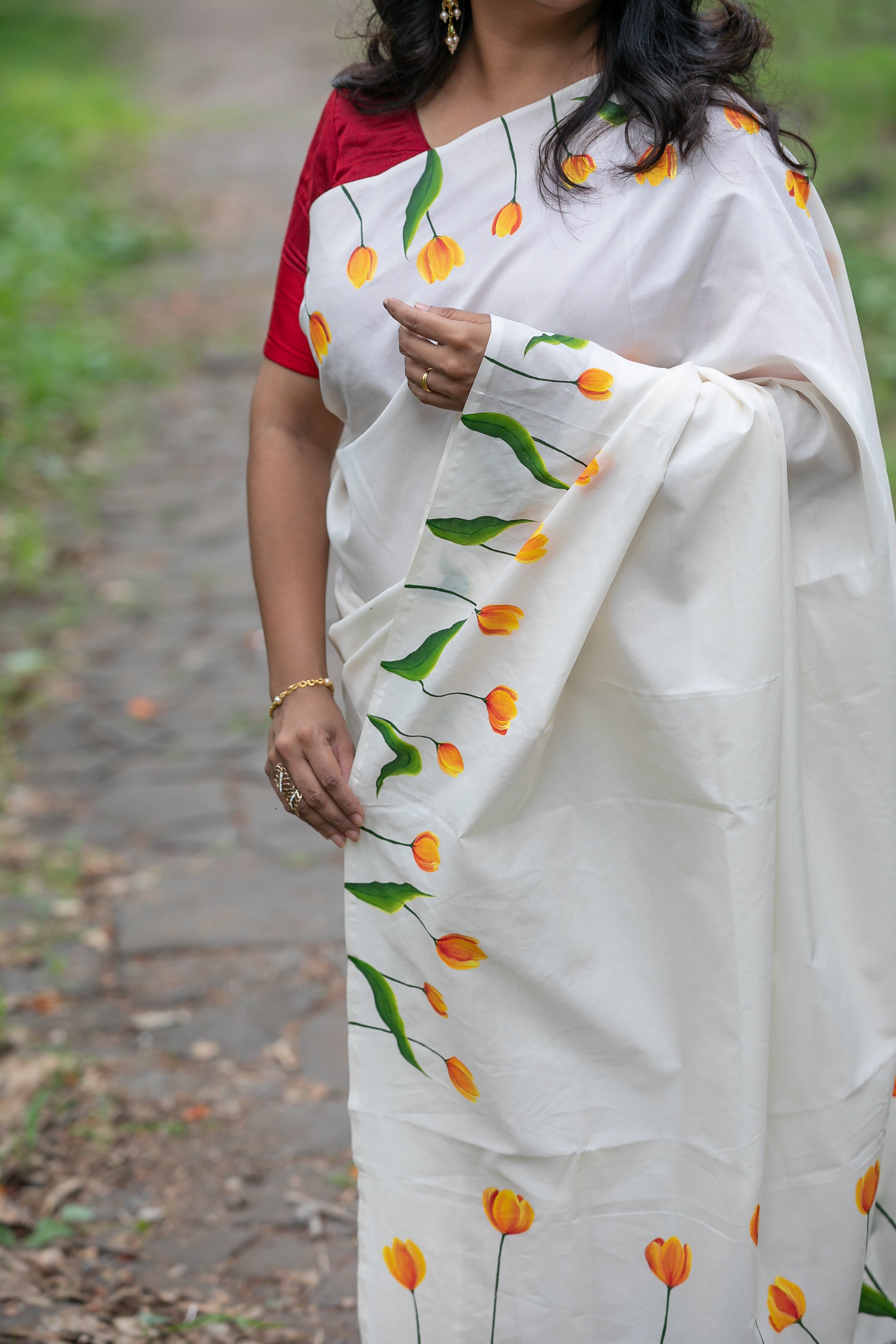 Tulip saree - White