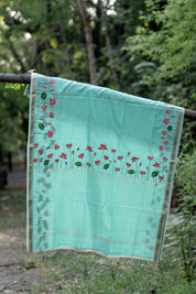 Maheshwari pichwai saree - Turquoise Green