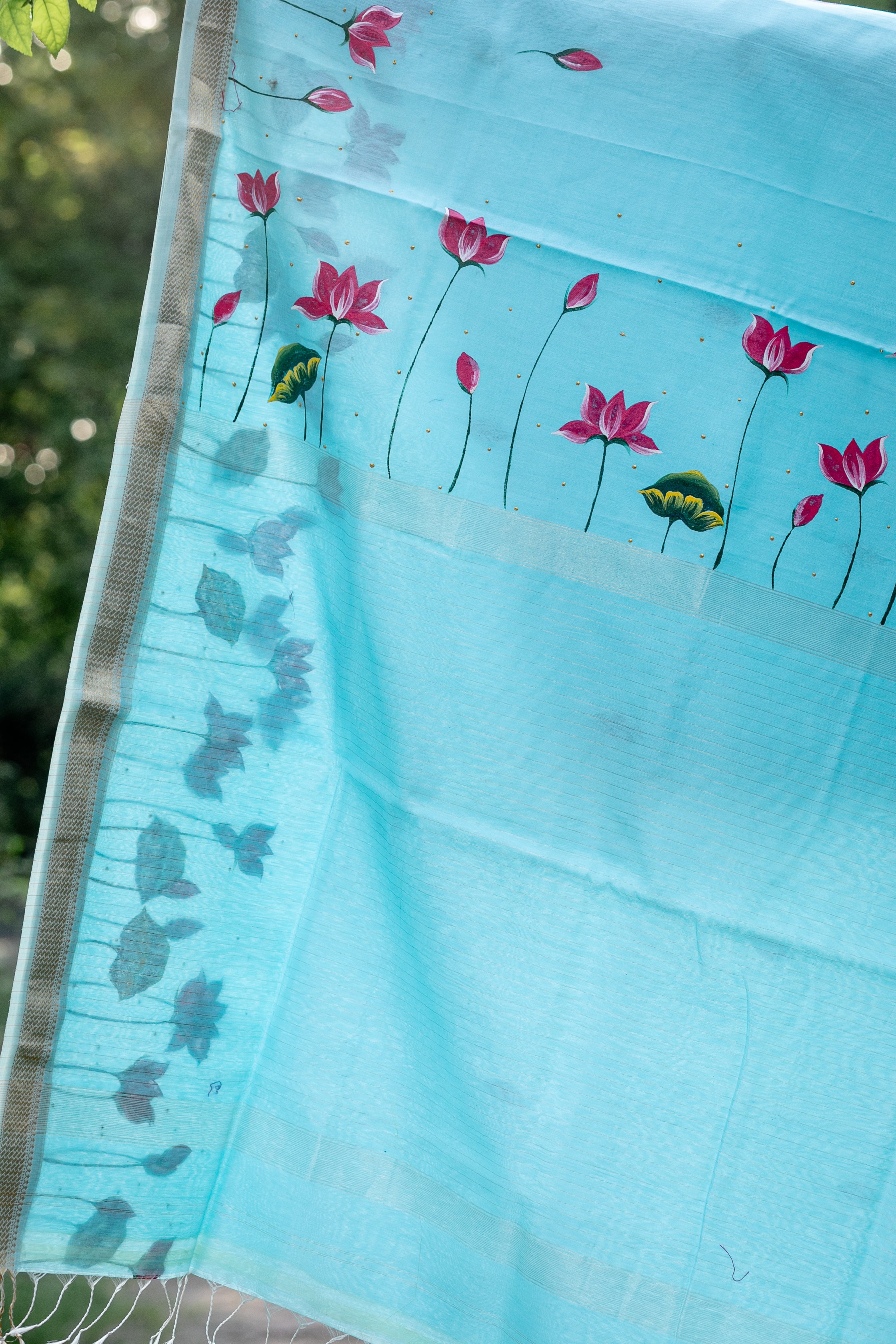 Maheshwari pichwai saree - Turquoise Green