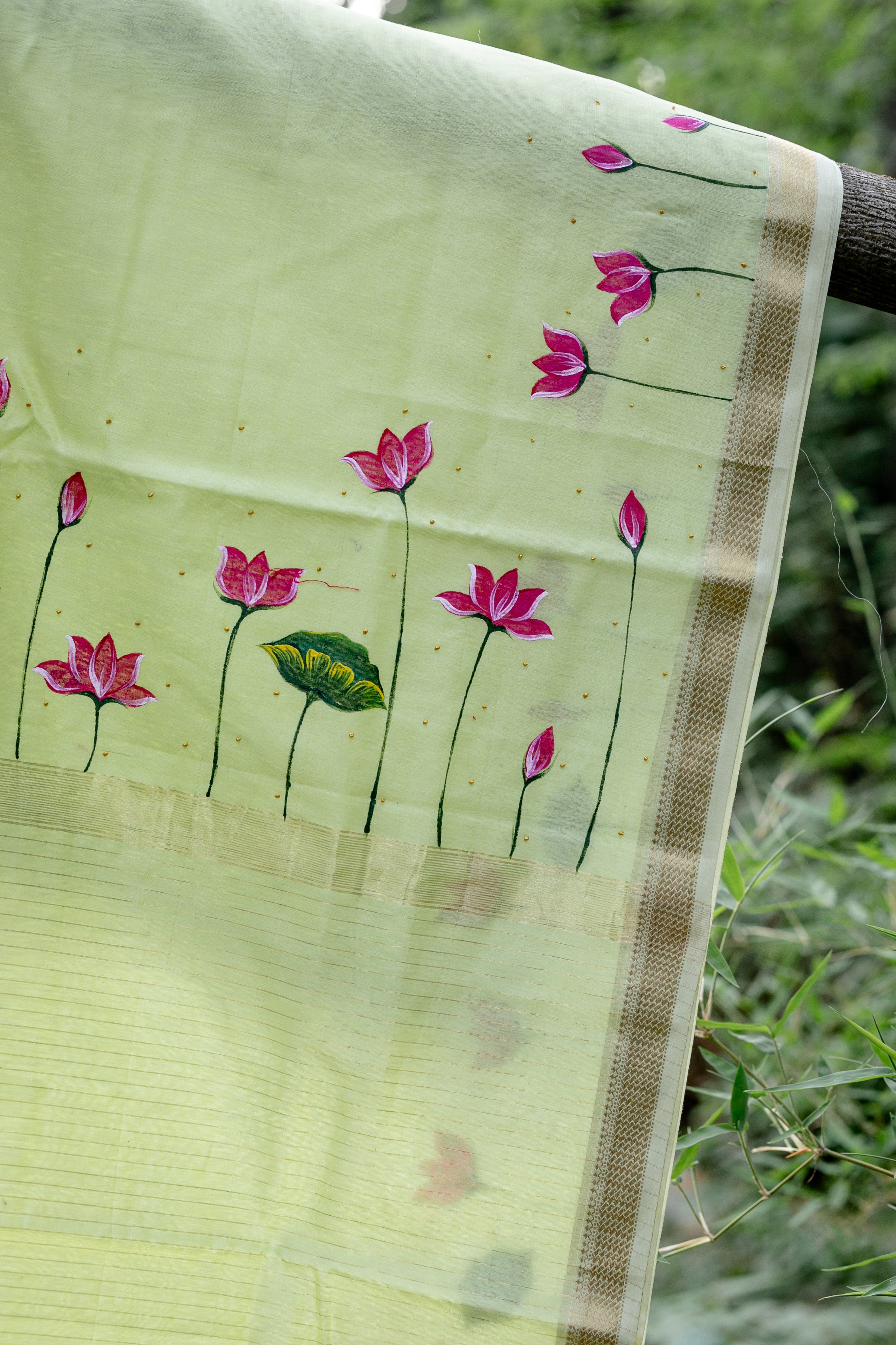 Maheshwari pichwai saree - Light Green