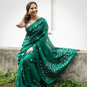 Parijaat Saree - Bottle Green