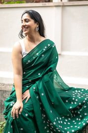 Parijaat Saree - Bottle Green