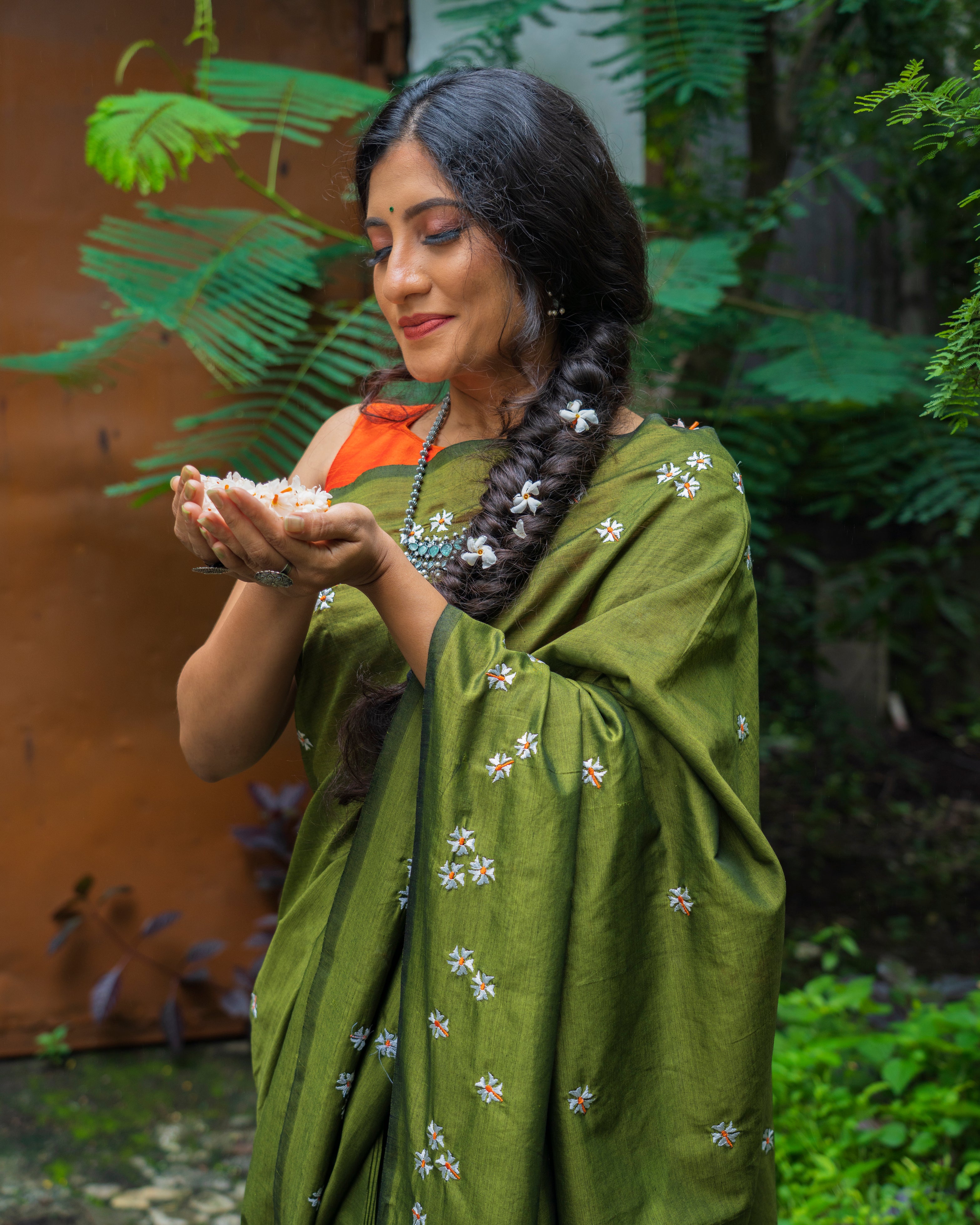 Parijaat Saree - Shevali Green