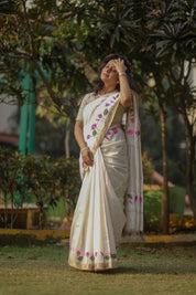 Maheshwari Pichwai Saree- White