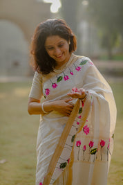 Maheshwari Pichwai Saree- White