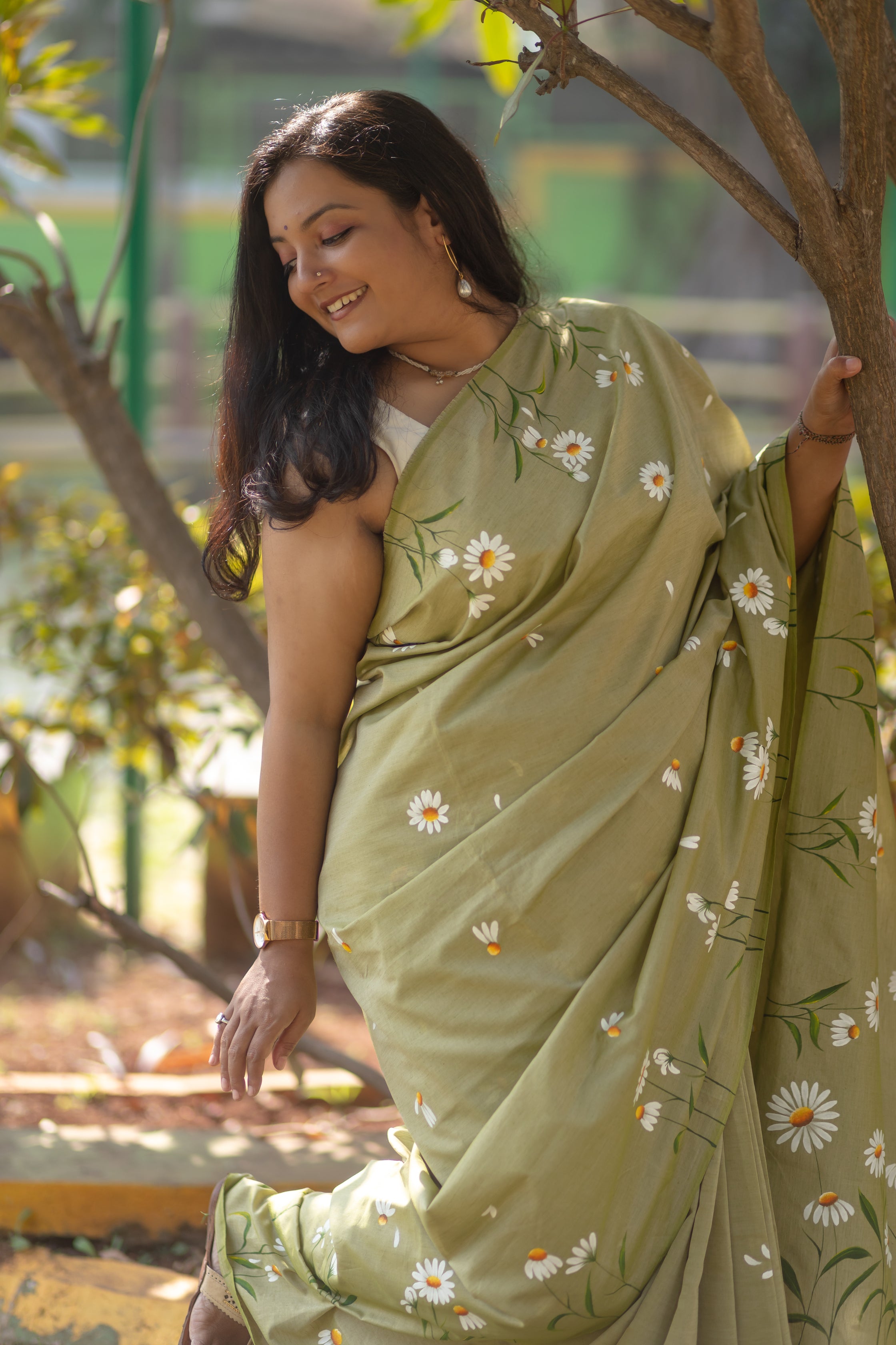 Daisy Saree - Light Olive Green