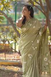 Daisy Saree - Light Olive Green