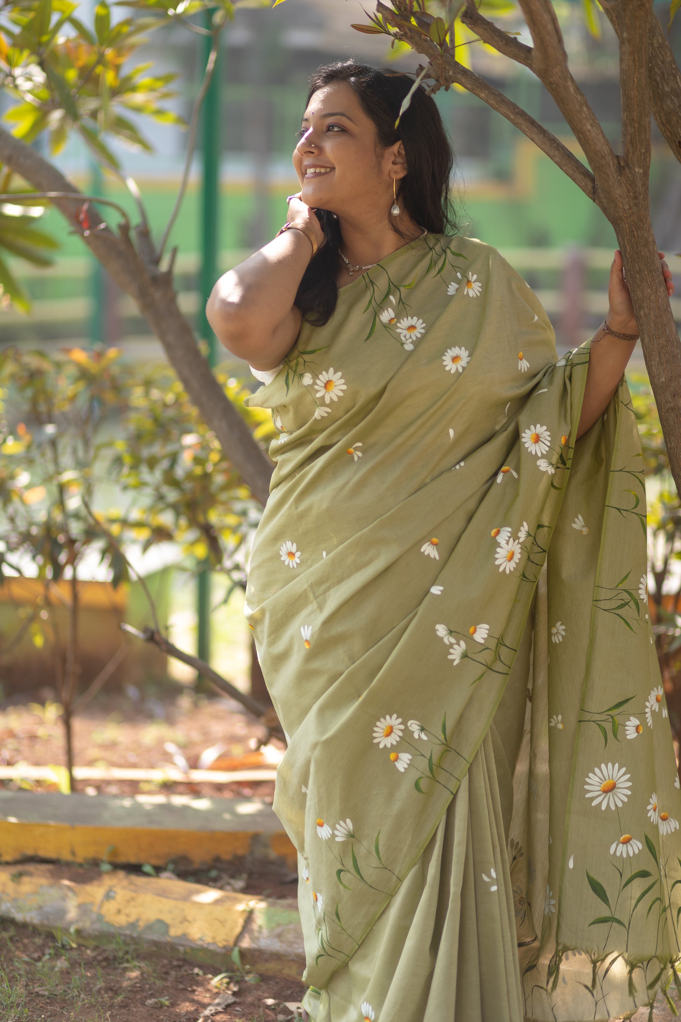Daisy Saree - Light Olive Green