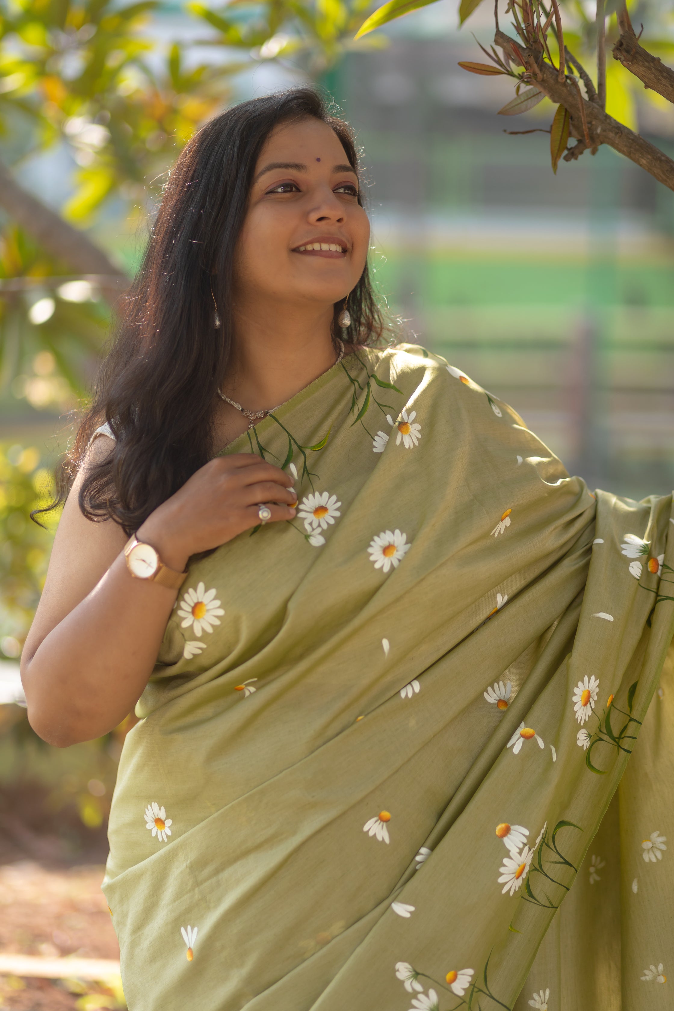 Daisy Saree - Light Olive Green