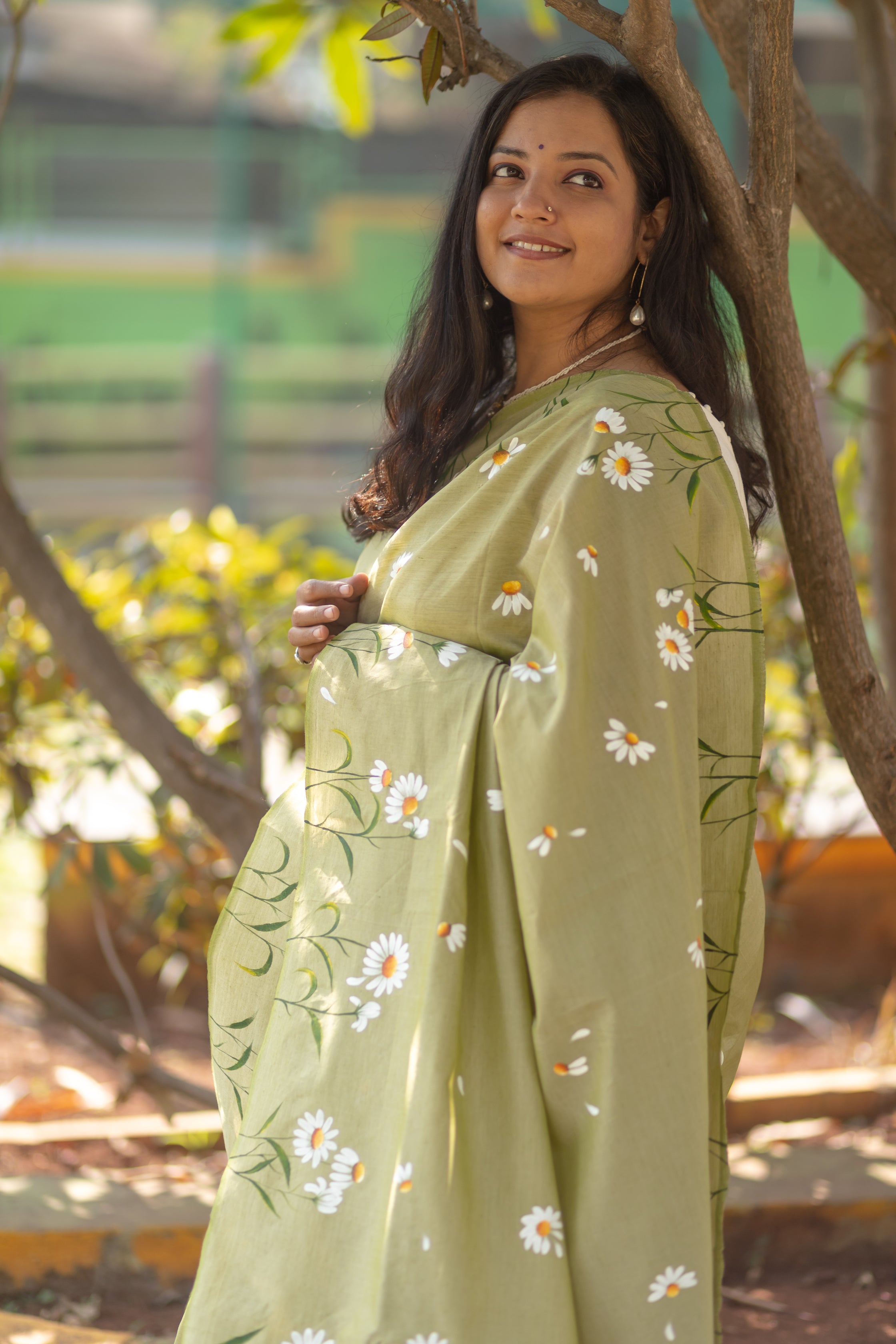 Daisy Saree - Light Olive Green