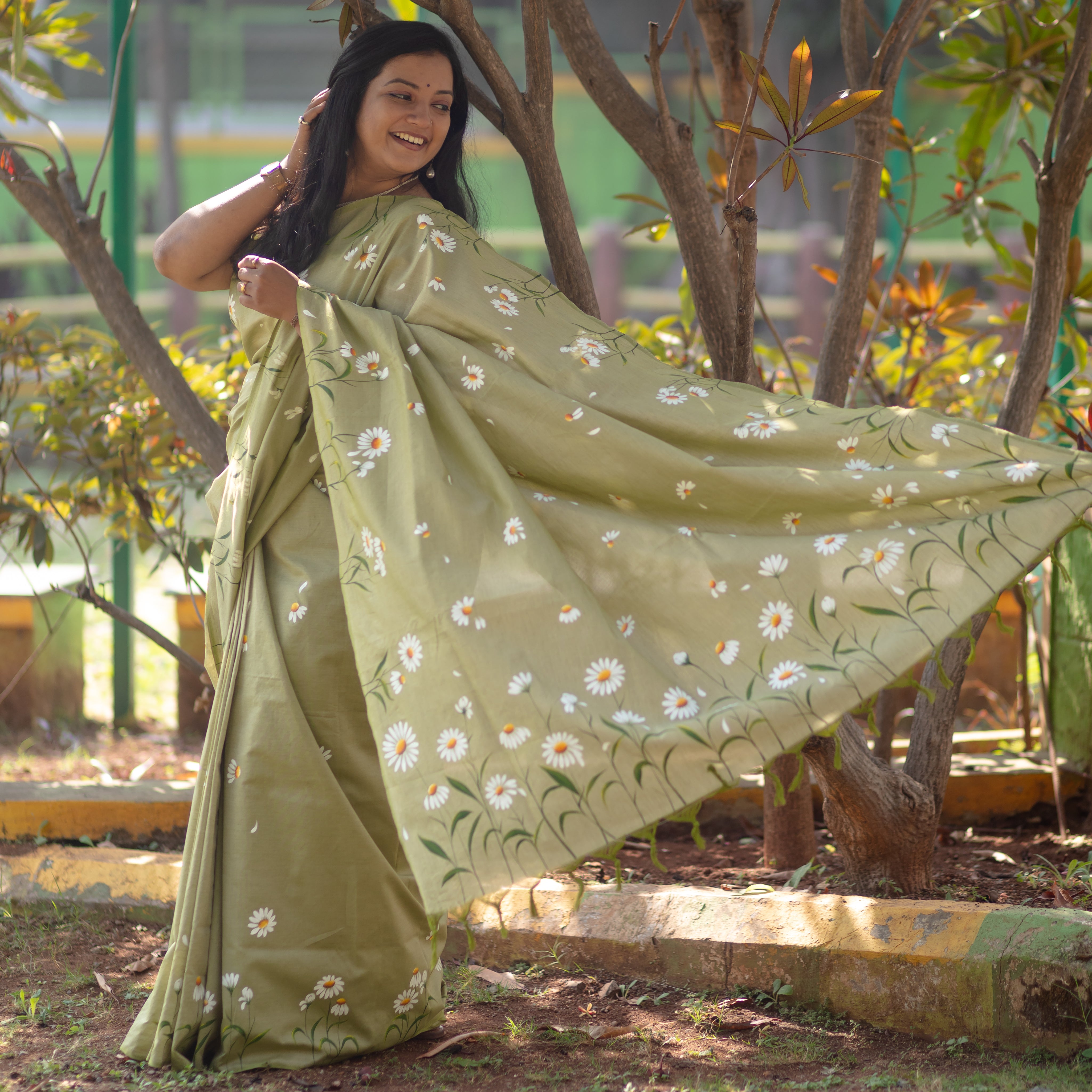 Daisy Saree - Light Olive Green