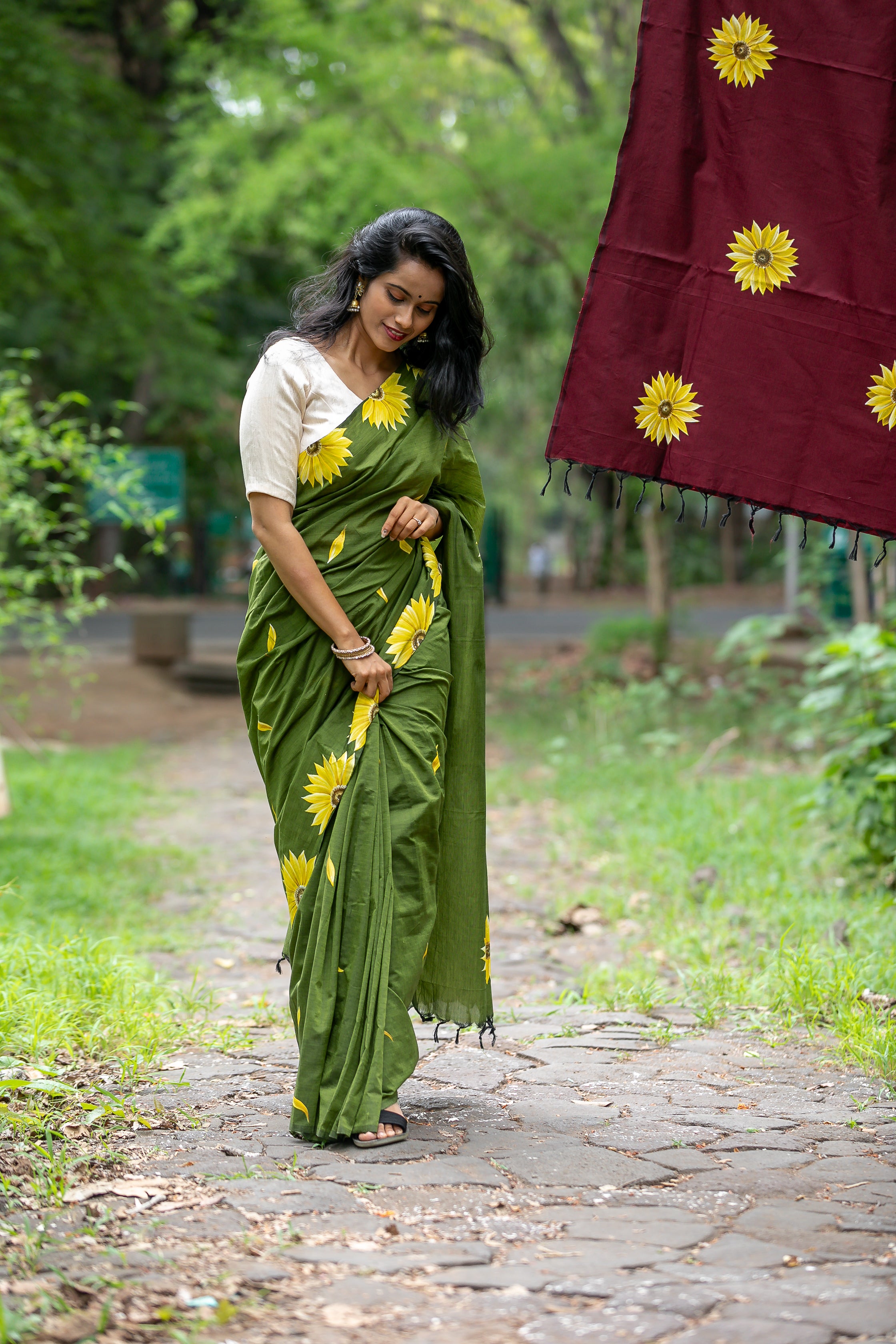 Sunflower Saree Shevali Green