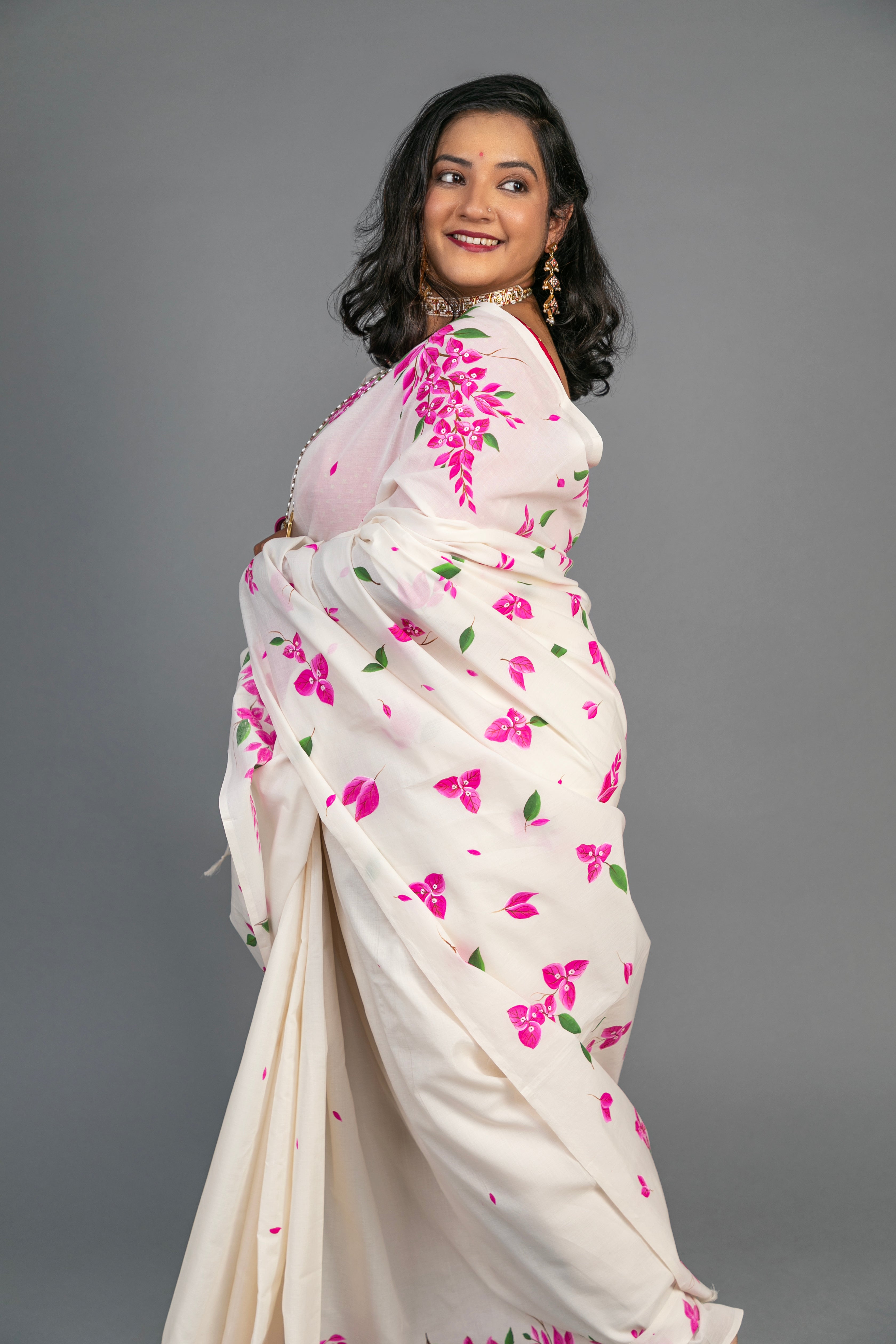 Bougainvellia Saree - White