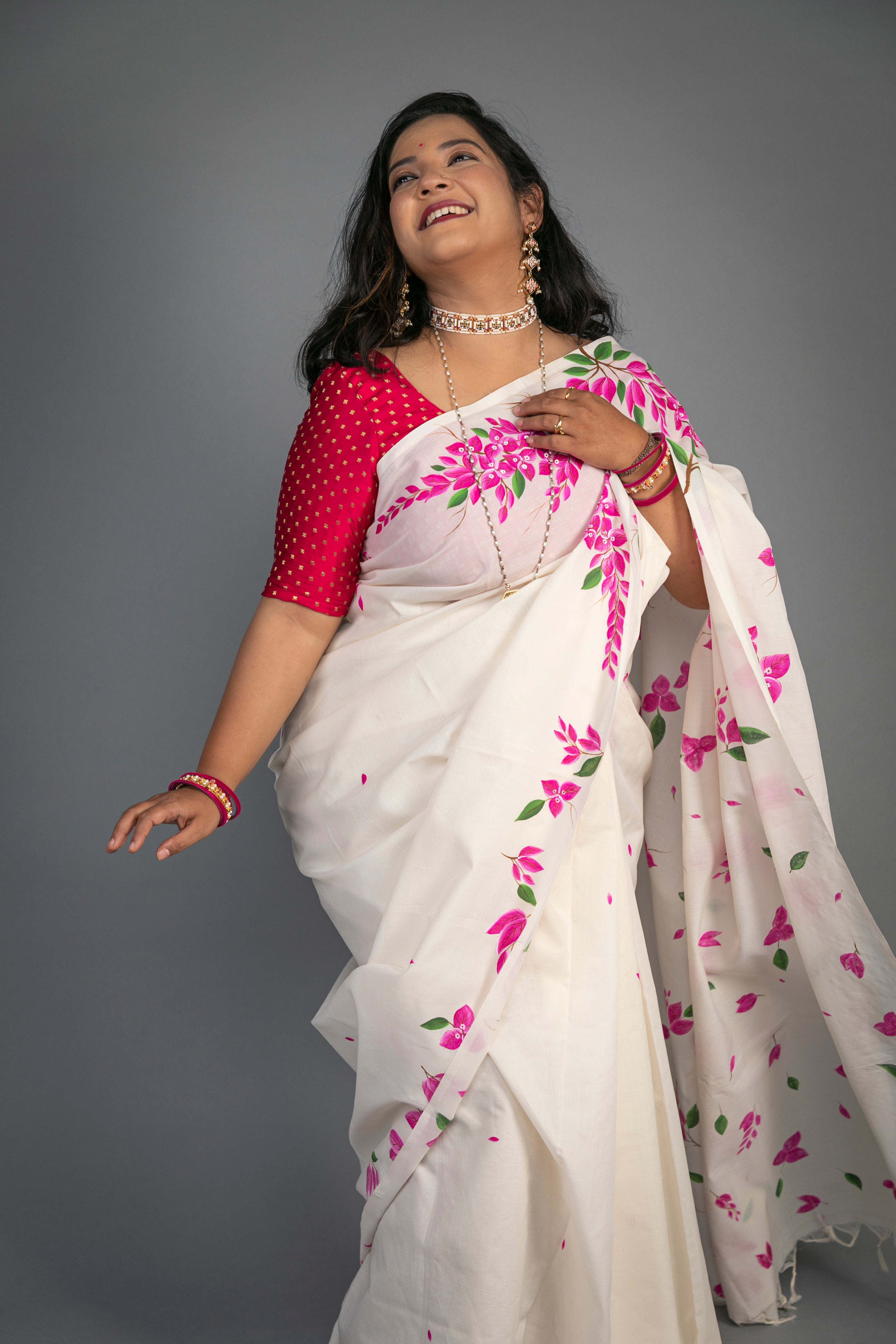Bougainvellia Saree - White