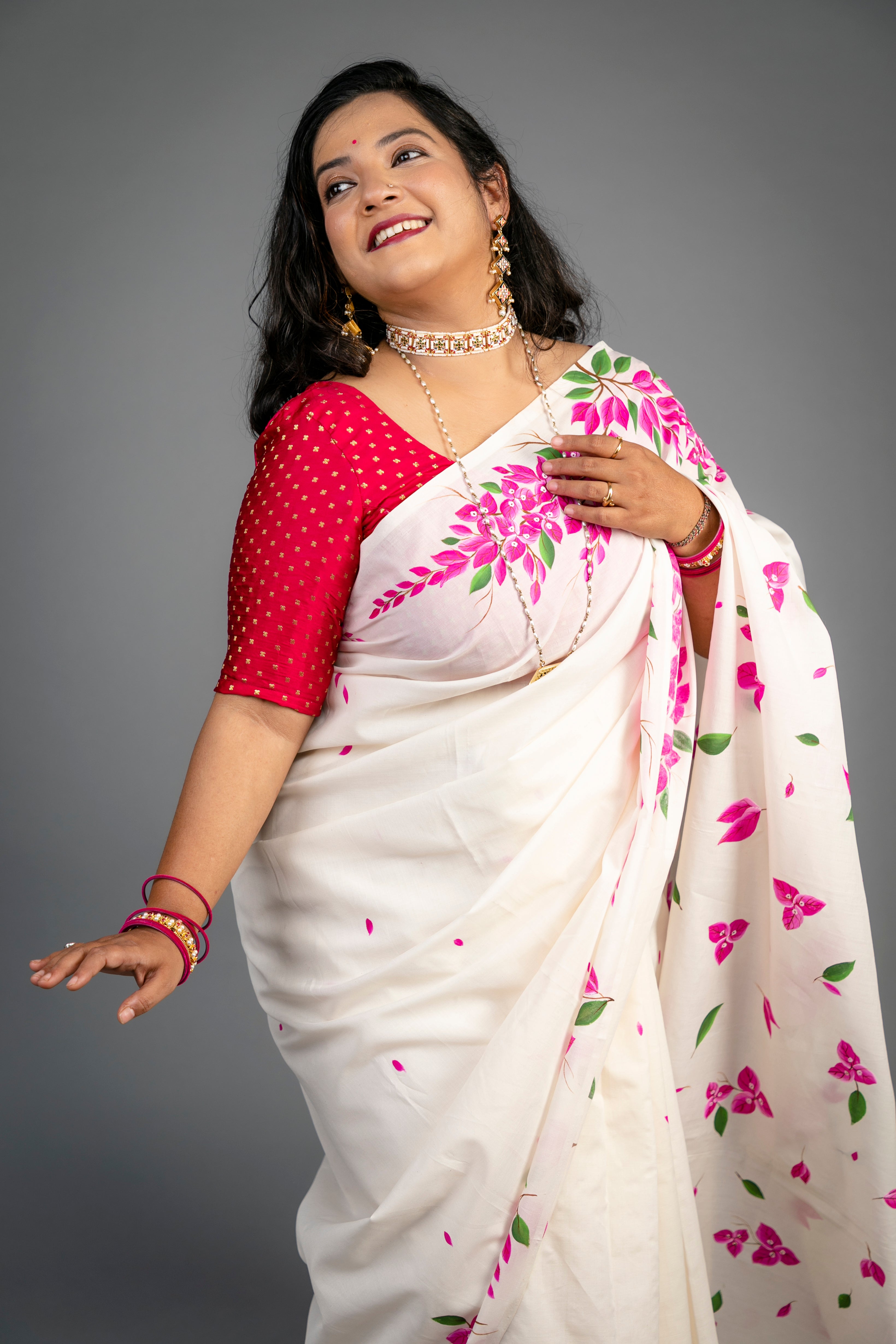 Bougainvellia Saree - White