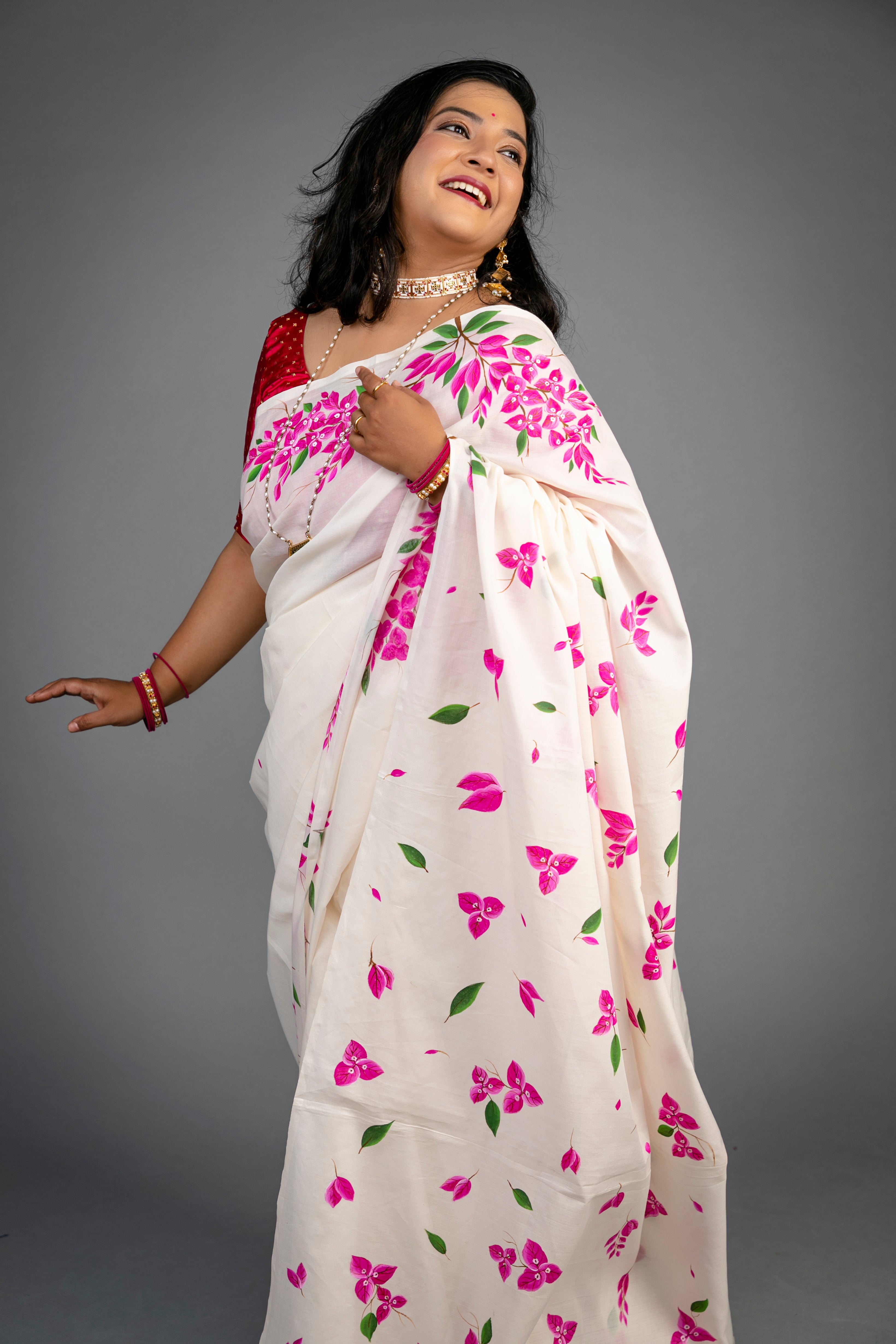 Bougainvellia Saree - White
