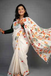 Gulmohor Saree English Name - Royal Poinciana - White