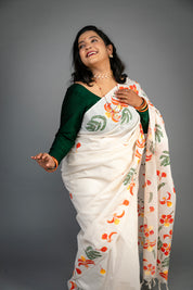 Gulmohor Saree English Name - Royal Poinciana - White