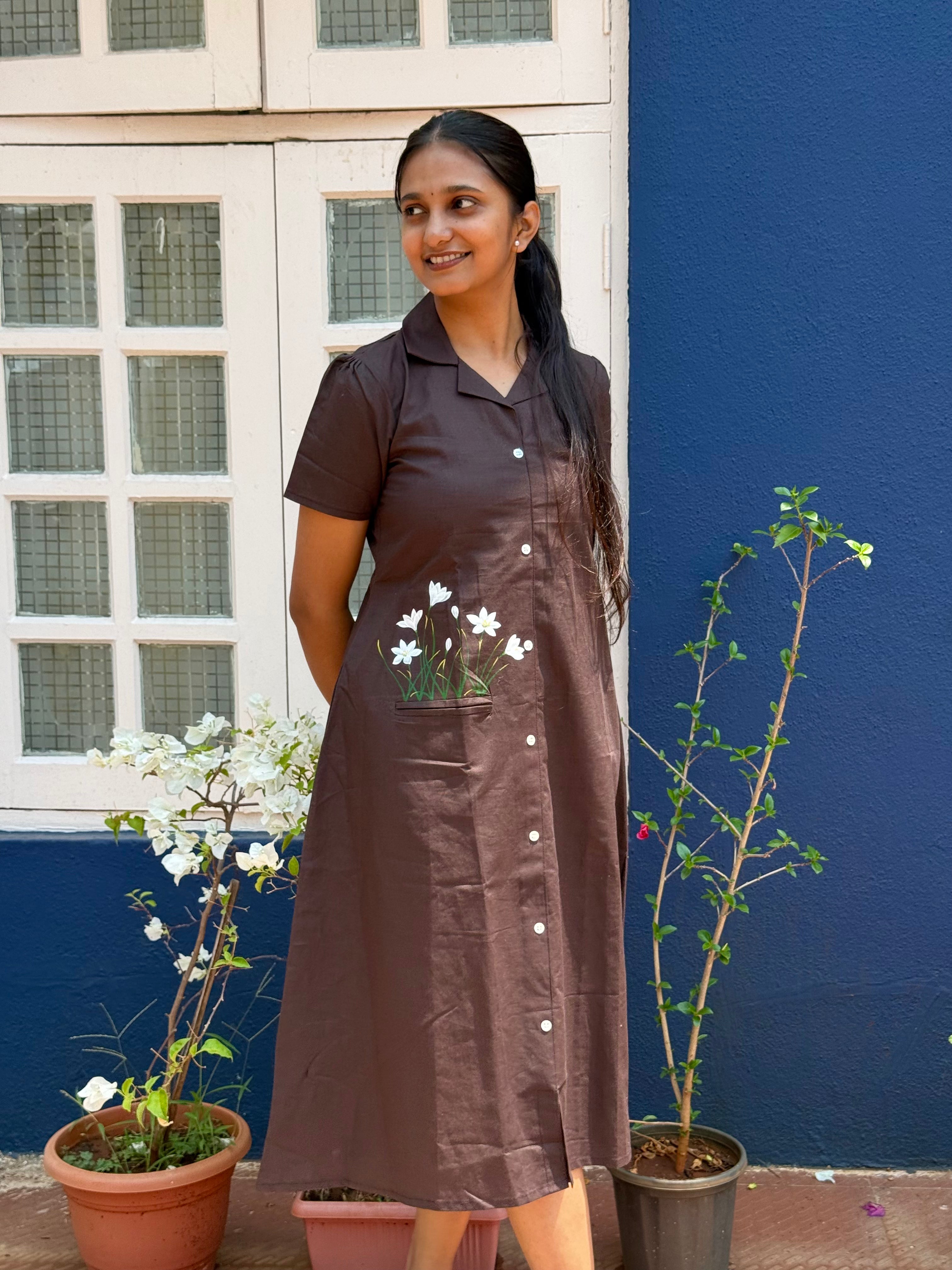 Rain Lily Hand-Painted Dress