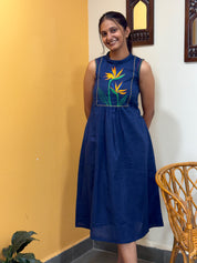 Bird of Paradise Embroidered dress Blue A line