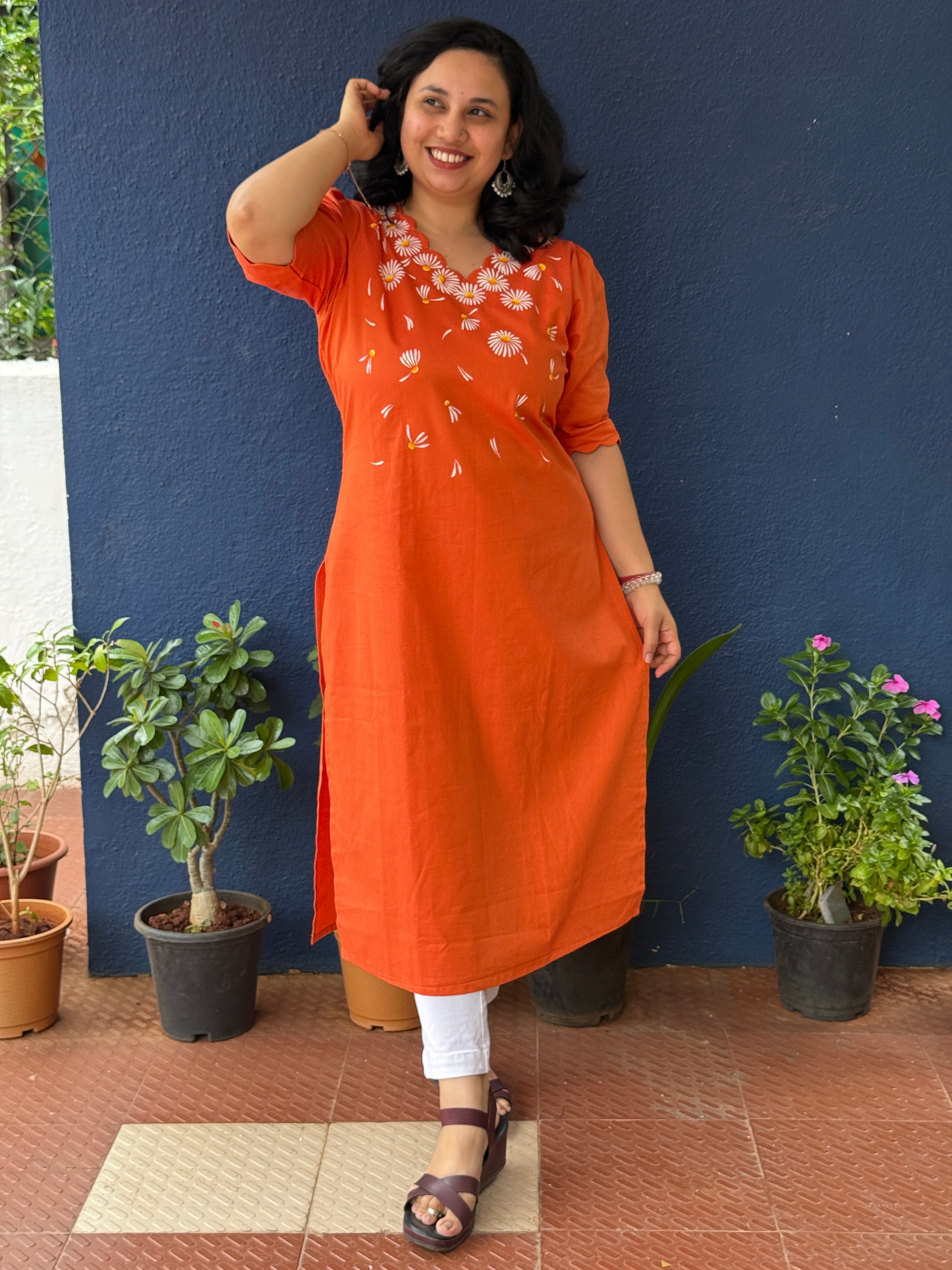 Mini Daisy Hand - Painted Kurti