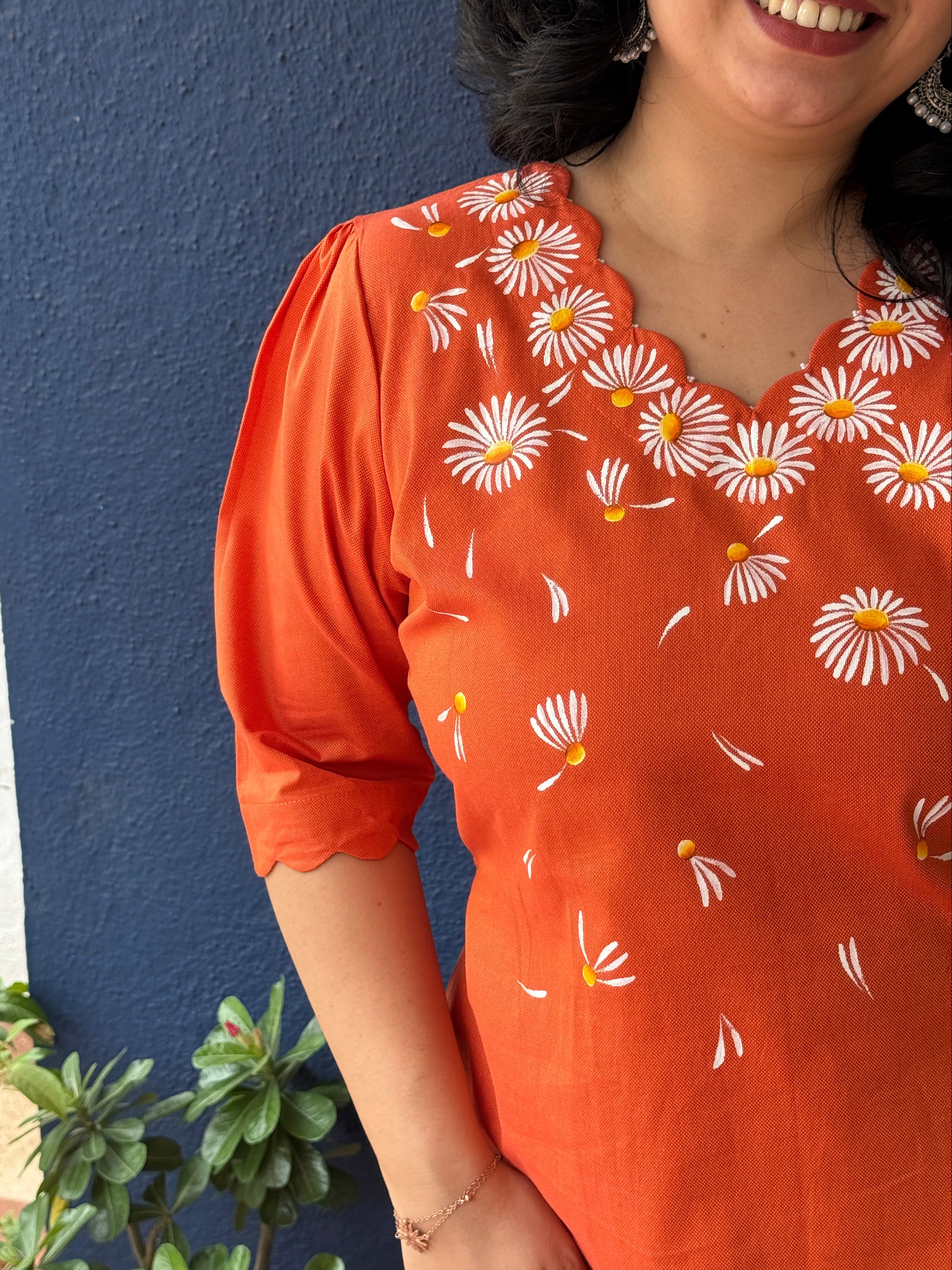 Mini Daisy Hand - Painted Kurti
