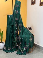 Madhumalati Saree - Bottle Green