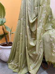 Parijaat Saree - Light Olive