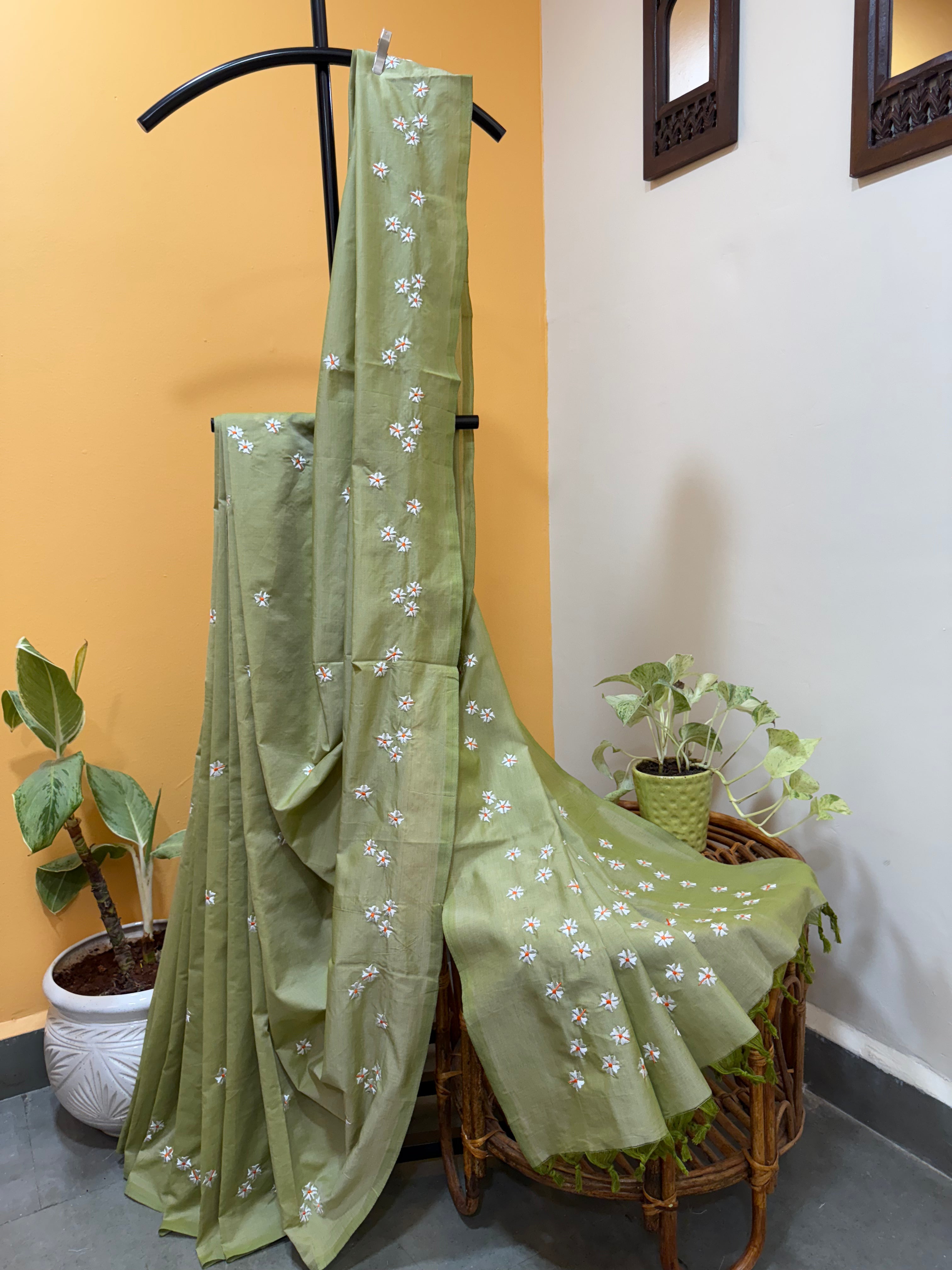 Parijaat Saree - Light Olive